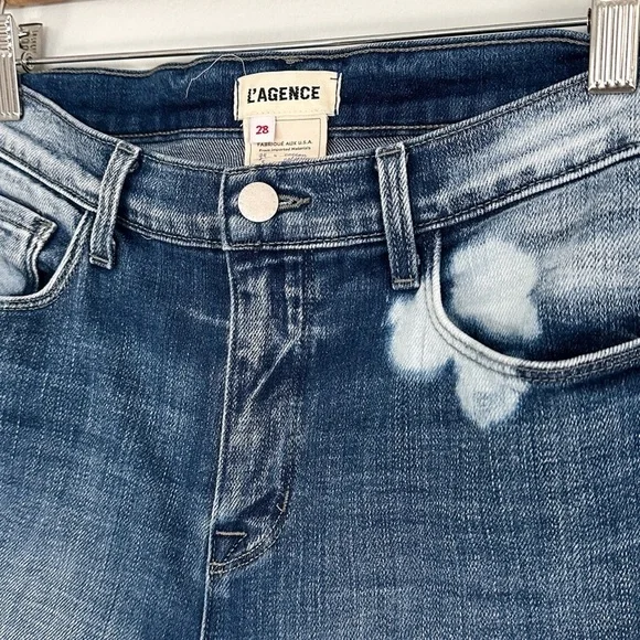L’agence Harmon Bleach High Rise Straight Leg Jeans Bitten Fray Hem size 28 or 6 - Picture 2 of 11